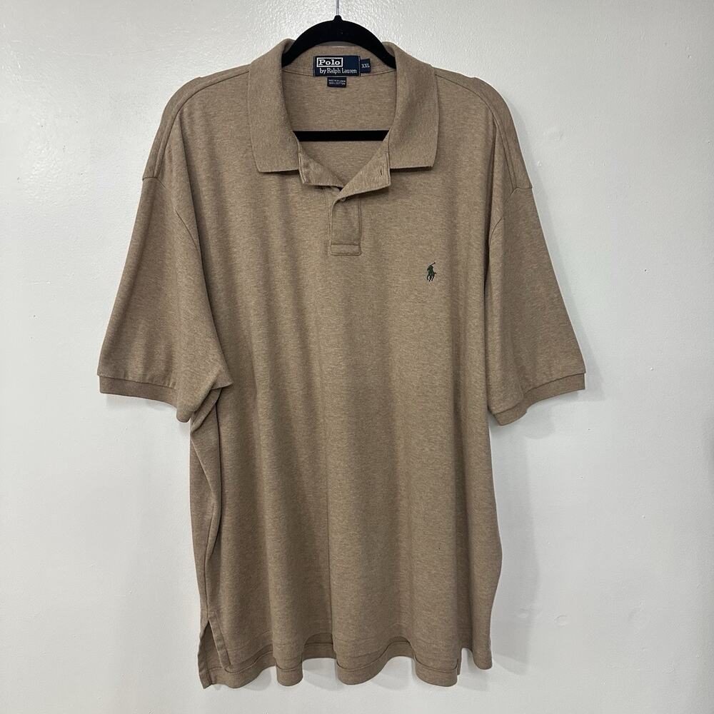 Polo Ralph Lauren Men Short Sleeve Polo Shirt Top Size XXL 100% Cotton Tan Brown